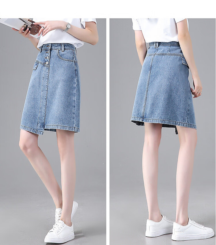 Dme [Irregular Cotton A-Line Skirt] Summer Washed Pocket Zipper Denim Midi Skirt for Women, Medium Denim Blue, L 14