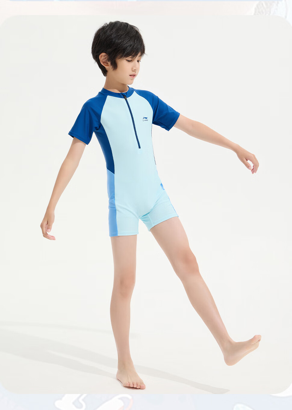 Li-Ning Children's Swimsuit, Boys' One-Piece Surfing Suit, Comfortable And Breathable, for Beach And Hot Springs, Swimwear 808, Navy Blue, Size 140 4