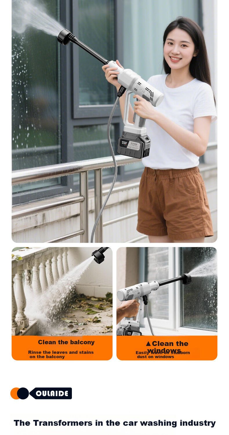 Oulaide Portable Wireless High-Pressure Car Wash Machine with Lithium Battery-Powered Water Gun for Home Use And Car Cleaning 10