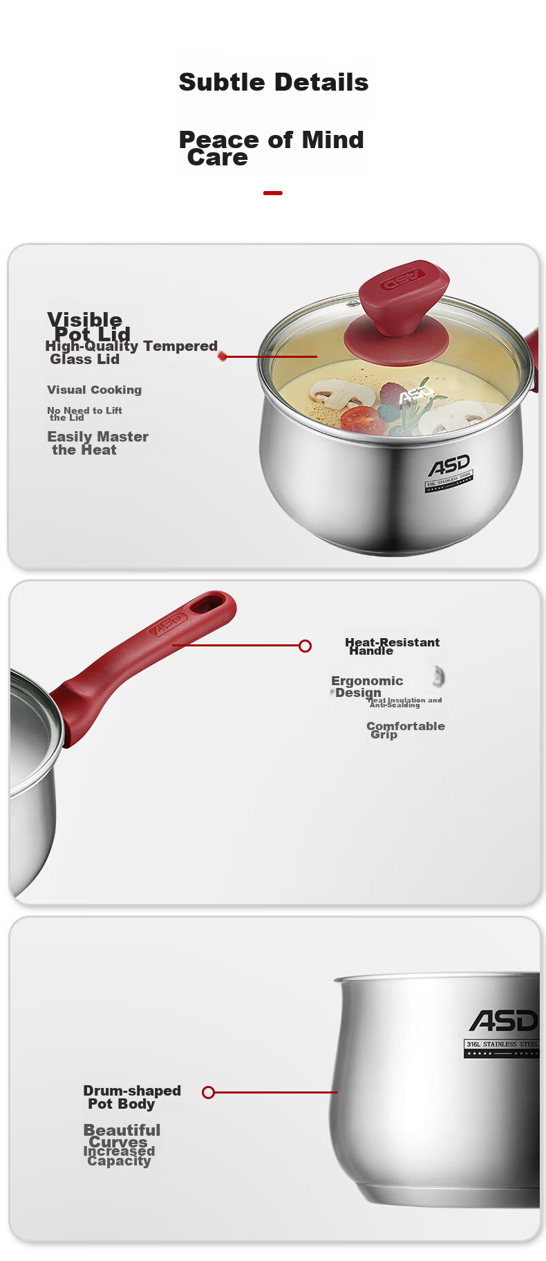ASD Milk Pot, 316L Stainless Steel, 18CM Thickened Baby Food Pot, Compatible with Gas And Induction Stoves, NS18B5WG 11