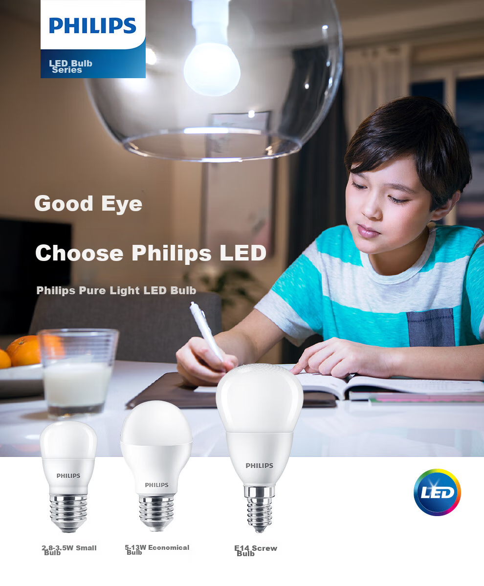 PHILIPS LED Bulb Energy-Saving Light for Home Living Room, Super Bright Globe Bulb E14 Screw Base Warm Light 6.5W 3000K Eye-Friendly Type 3