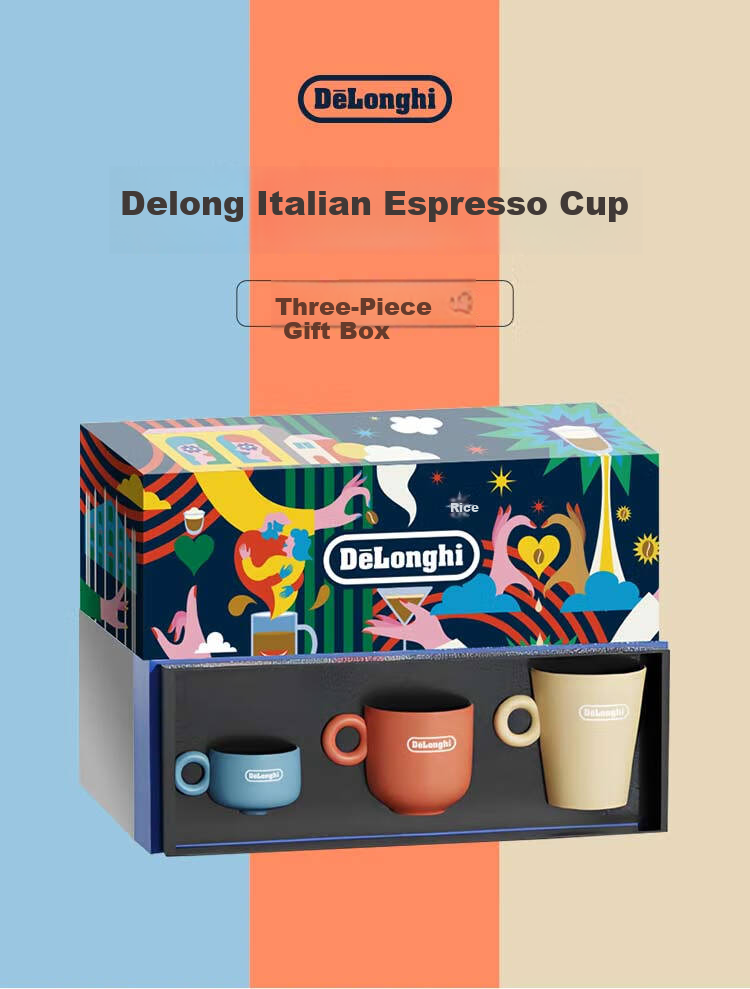 Delonghi Coffee Machine, Ceramic Mug, Stylish Colorful Italian-Style Coffee Cup Gift Box for Men And Women, Three-Piece Set (100ML + 260ML + 340ML), Accessory Gift 1