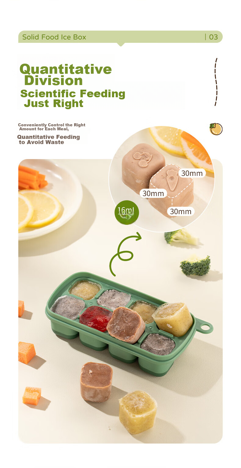 CAIZHI Baby Food Tray Set, Silicone Freezer Trays for Infant Food Storage, Green + Bags, 36 Pieces CZ6748 6