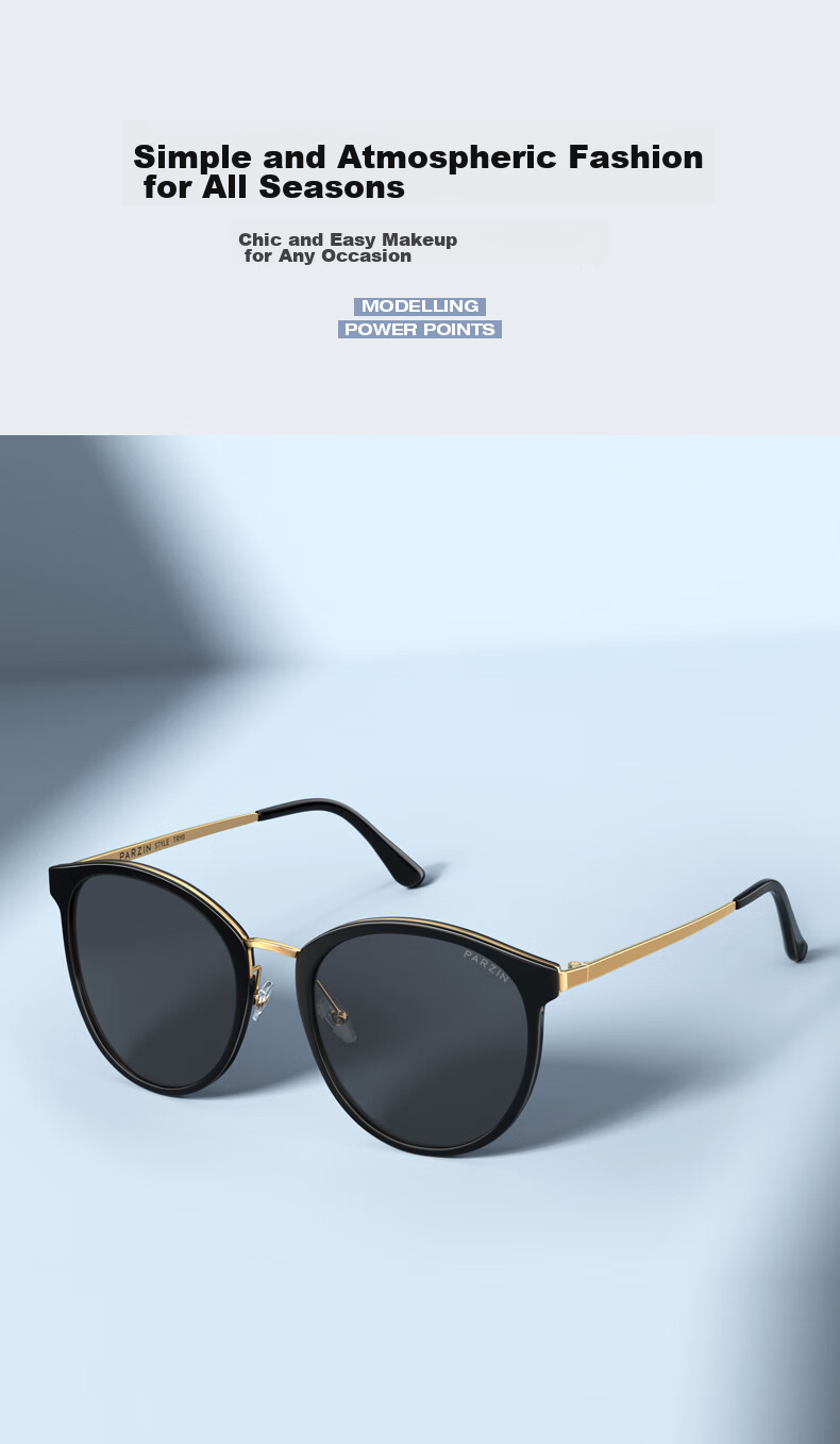 PARZIN Polarized Sunglasses for Women, Retro Large Frame Sun Protection Glasses, Driving Fashionable Sunglasses Gift PZ9913 4