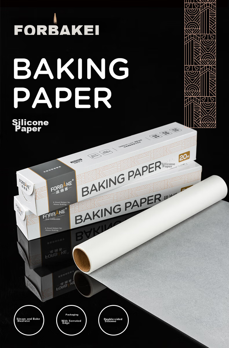 FOR BAKE Silicone Paper 20m, Barbecue Oil-Absorbing Paper, Steamer Paper, Air Fryer Paper, Oven Paper, Baking Paper, Roasting Tray Paper, 3 Rolls 1
