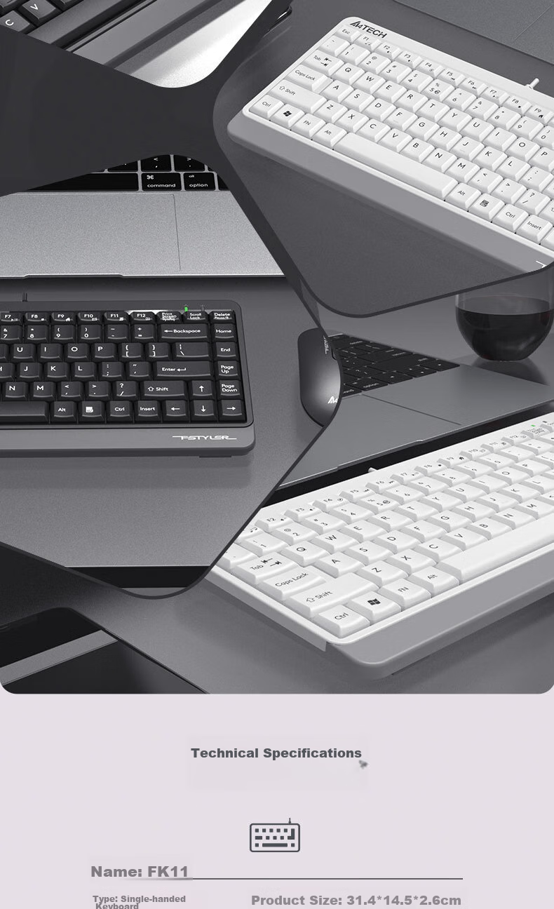 A4TECH FK11, 86-Key Wired Keyboard, Membrane Keyboard for Laptop And Office Use, Portable Small Keyboard, Compact Size, Fei Shidai, Su Kong Hai Color, Wired 9