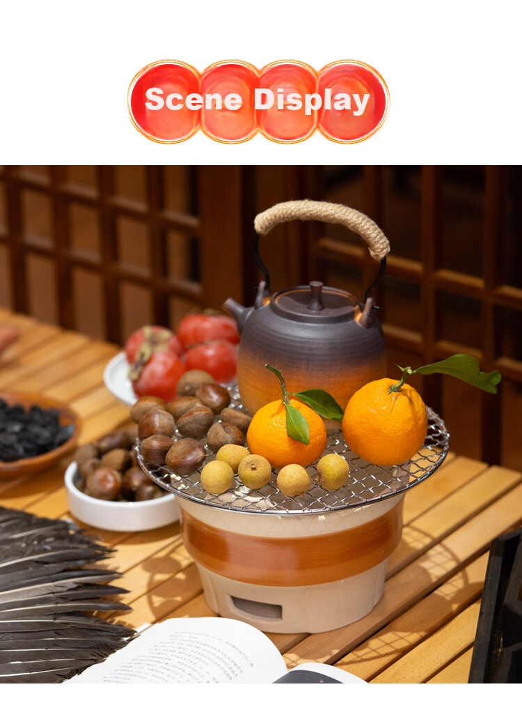 WhitePeak Clay Pot Stove for Brewing Tea, Charcoal Stove for Barbecue, Winter Home Heating Stove, Outdoor Stove, Indoor Wood-Fired Heating Stove, Complete Set 13