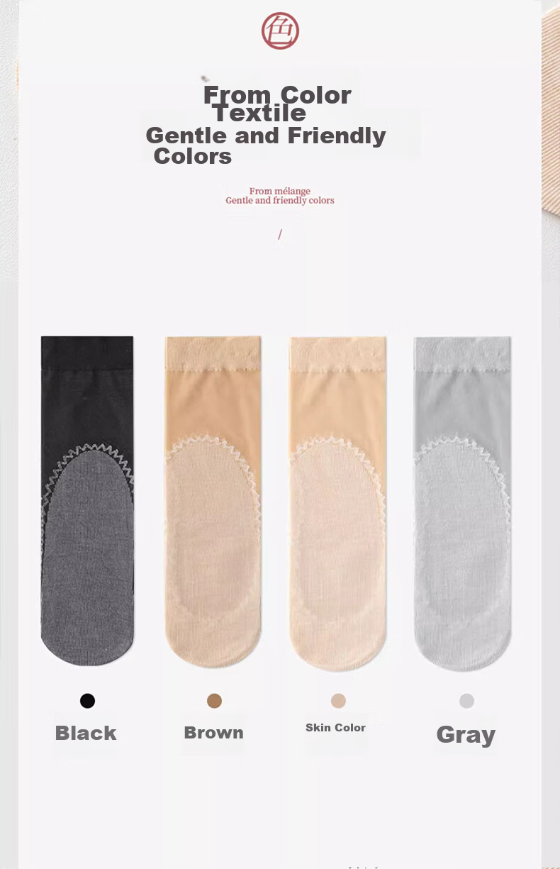 LangSha Silk Stockings for Women, 20 Pairs, Summer Ultra-Thin Short Silk Black Women's Socks, Mid-Calf Breathable Cotton-Like Non-Slip Socks, Thin Style 10