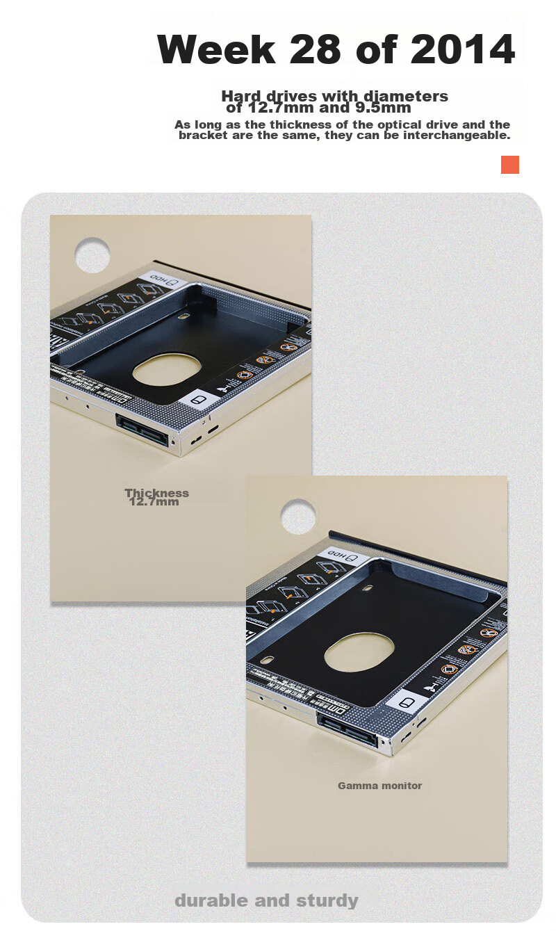 DM Laptop Optical Drive SATA Hard Drive Bracket, 12.7mm Thick, 2.5-Inch SSD Stand, Silver, DW127S 4