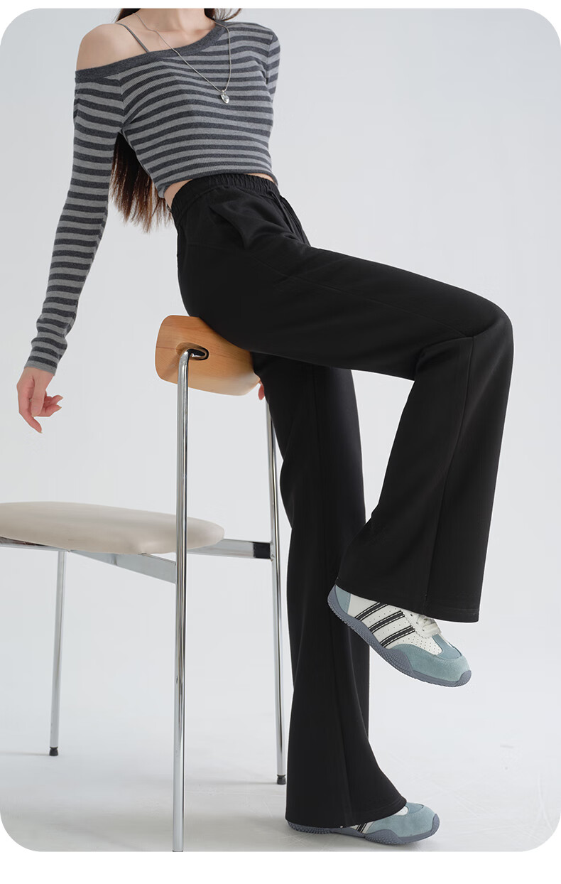 LangSha Women's Autumn New Flared Pants Casual Straight-Leg Elastic Waist Horseshoe Pants Casual Sports Slimming Long Pants 8