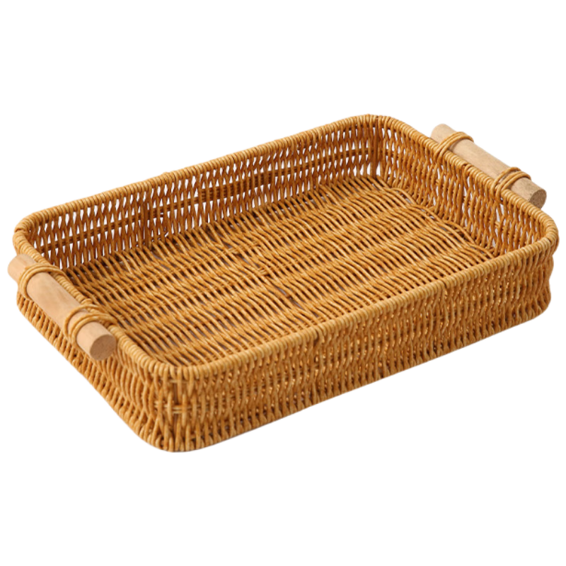 BJ Rattan Woven Tea Tray, Picnic Chinese Snack Plate, Fried Food Tray, Nut Plate, Snack Tray, Fruit Plate, Square Shape
