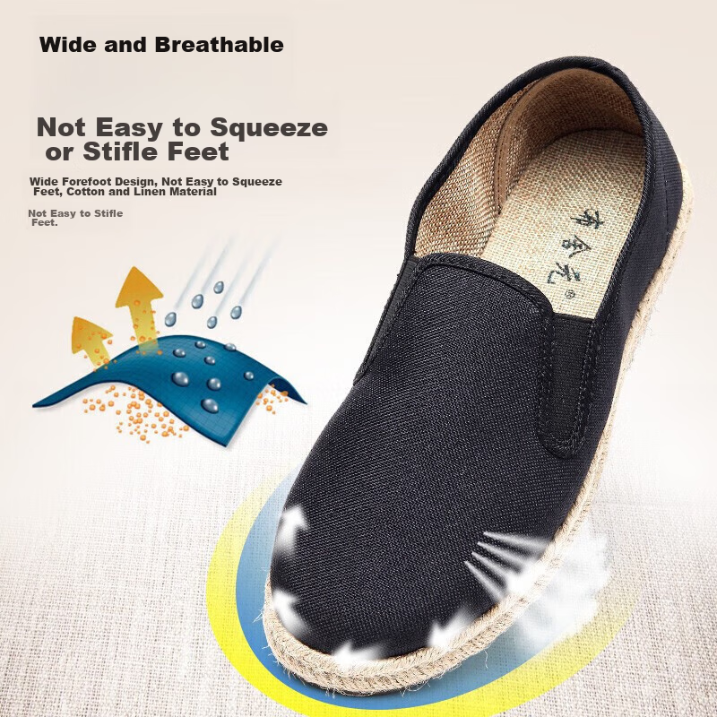 Кеды BUS HEYUAN Fisherman Shoes, мужские, повседневные, льняные, слипоны, старый Пекин, тканевые туфли, 93X-1027, черные, размер 38