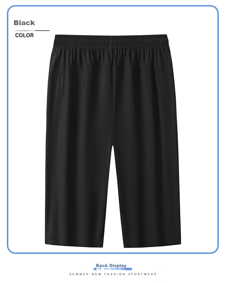 JEEP SPIRIT Men's Shorts, Summer New Style, Three-Quarter Length Pants, Casual Ice Silk, Loose Fit, Plus Size Menswear, Black, 2XL 15