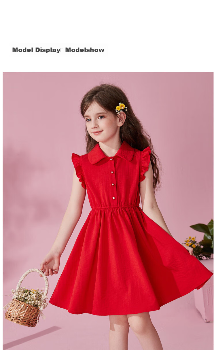 ASK JUNIOR Girls' Summer Dress, Sleeveless Children's Ruffle Trim Thin Shirt Collar Vacation Princess Dress 10