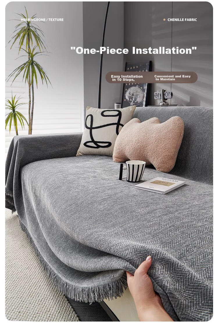 AVIVI Sofa Cover, Full Coverage Sofa Throw, Chenille Anti-Cat Scratch Sofa Slipcover, All Seasons, 180*230cm, Herringbone Pattern, Gray 7