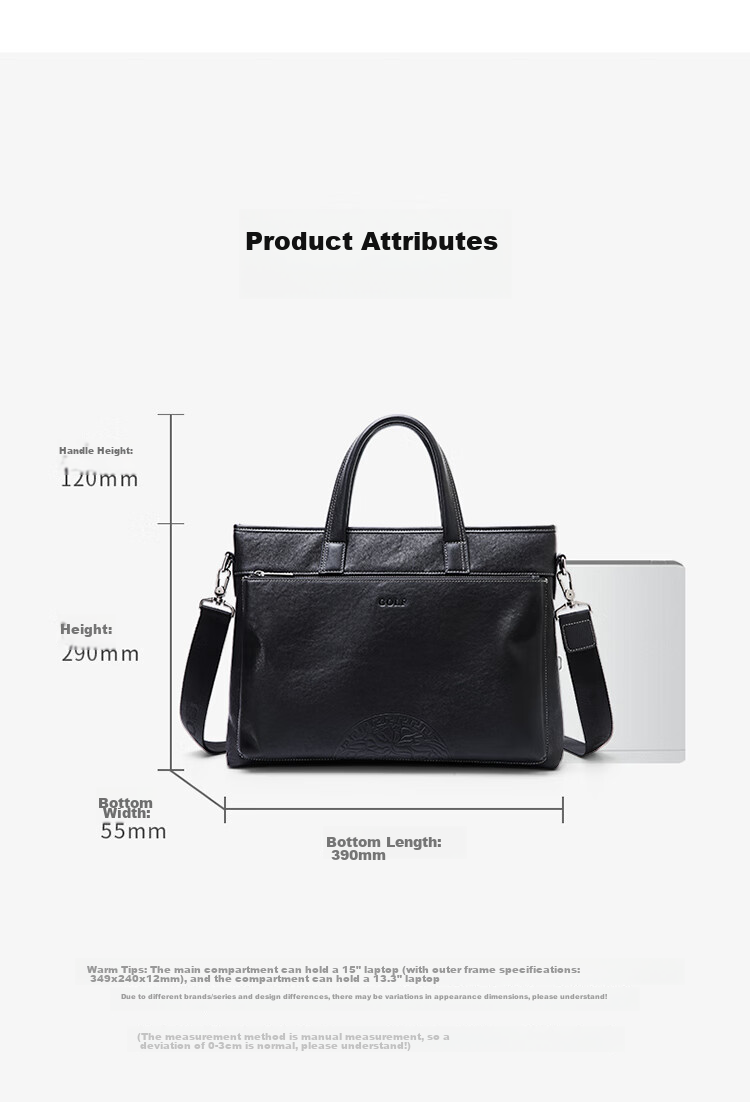GOLF Business Briefcase, Men's Top-Grain Leather Handbag, Men's 15-Inch Laptop Bag, Briefcase, Father's Day Gift 15