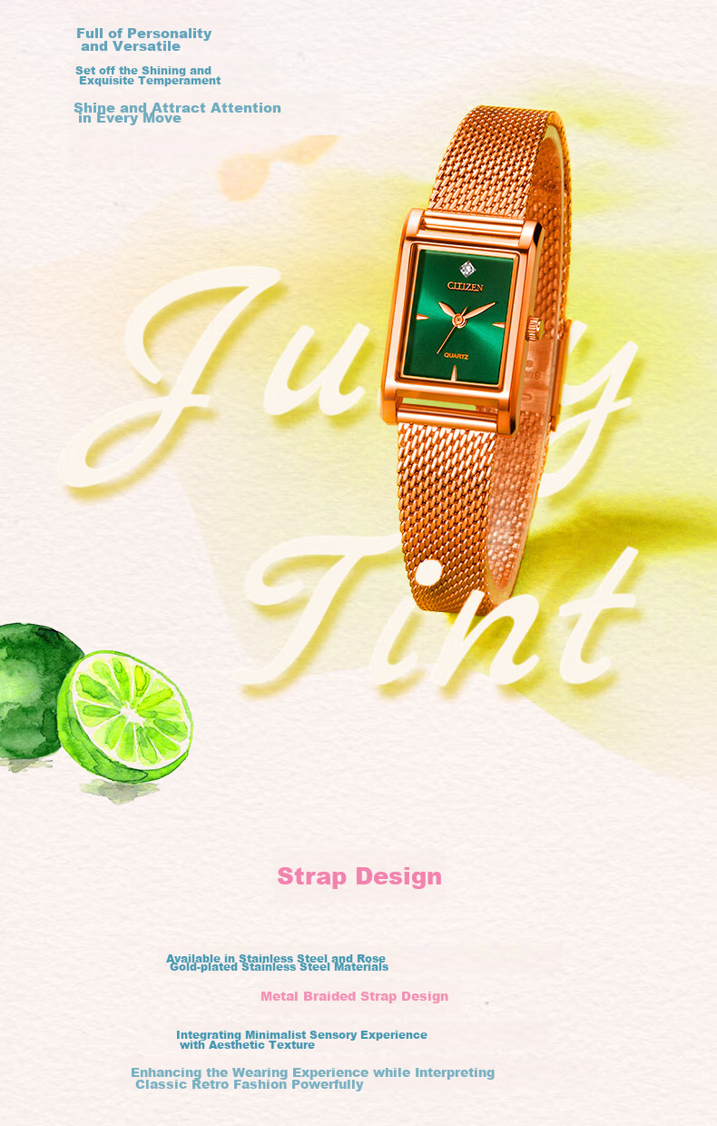 CITIZEN Watch, Juicy Tint Series Quartz Square Green Dial Women's Watch, Gift for Girlfriend, EJ6123-81W 6