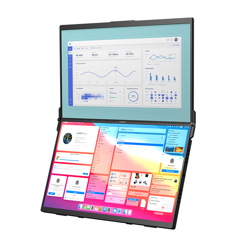 Eimio 2.5K Foldable Dual-Screen Monitor, Portable Display 16:10 Extended Triple-Screen Laptop Secondary Computer Expansion Screen 16-Inch Office Trading Large Screen E10K