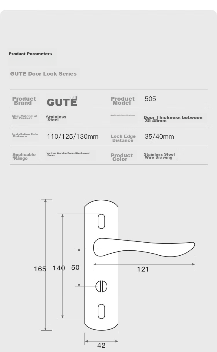 GUTE Bathroom Door Lock, Interior Bedroom Door Lock, Keyless Toilet Bathroom Washroom Door Lock, Brushed Finish, Universal Model 10