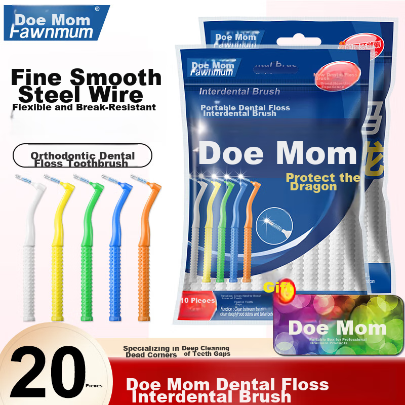 FAWNMUM Ultra-Fine Interdental Brush, Imported Ssss, 20-Pack, L-Shaped Interdental Brush for Deep Cleaning
