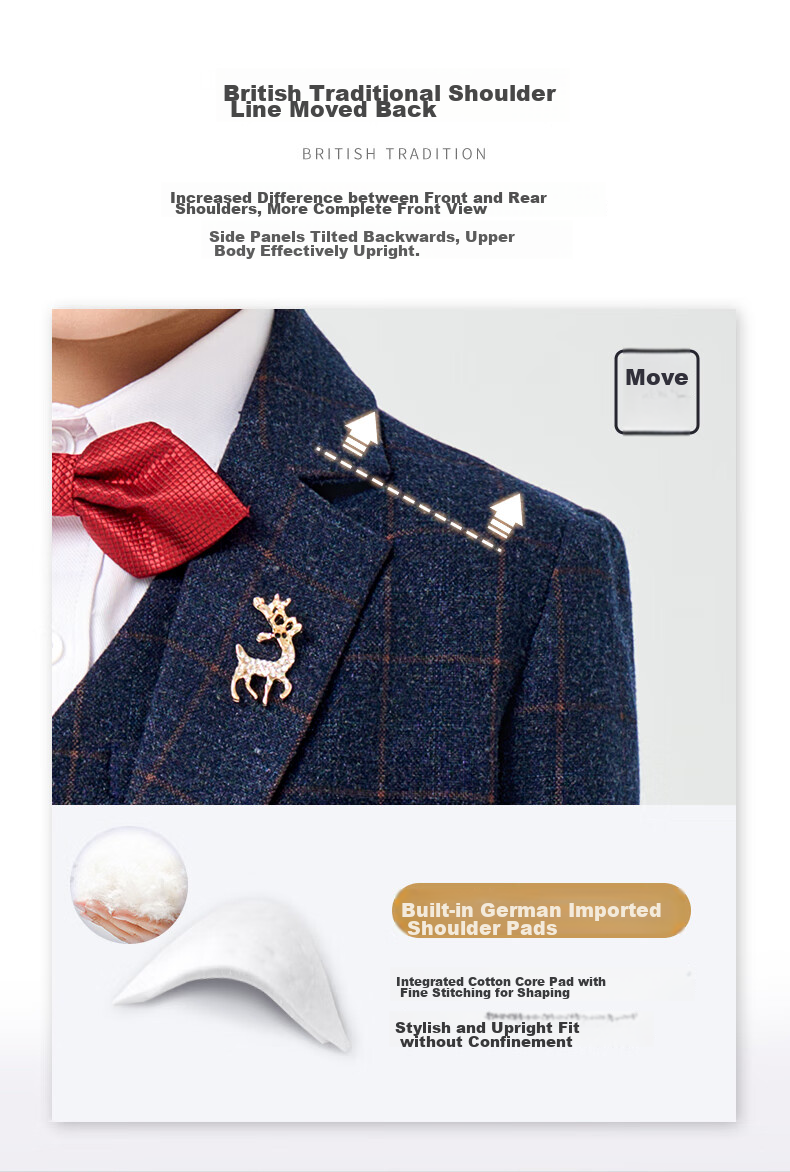 Luomeng Children's Suit Set, Flower Boy Host Formal Wear, Boys' First Birthday Piano Performance Outfit, Navy Blue And Yellow Plaid, Size 120 10