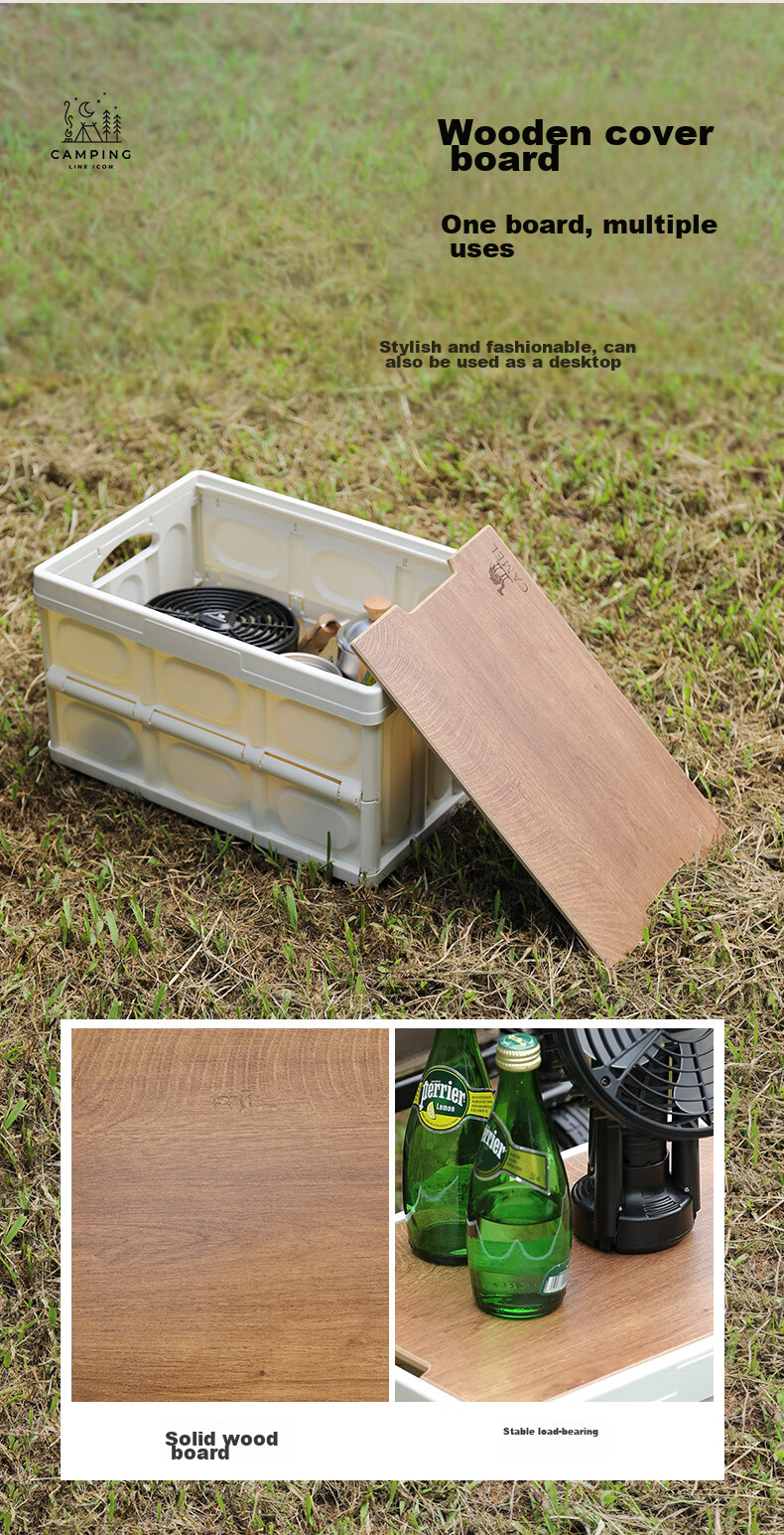 CAMELJEANS Outdoor Camping Storage Box, Foldable Storage Container, Camping Table Organizer, Khaki, 28L 3