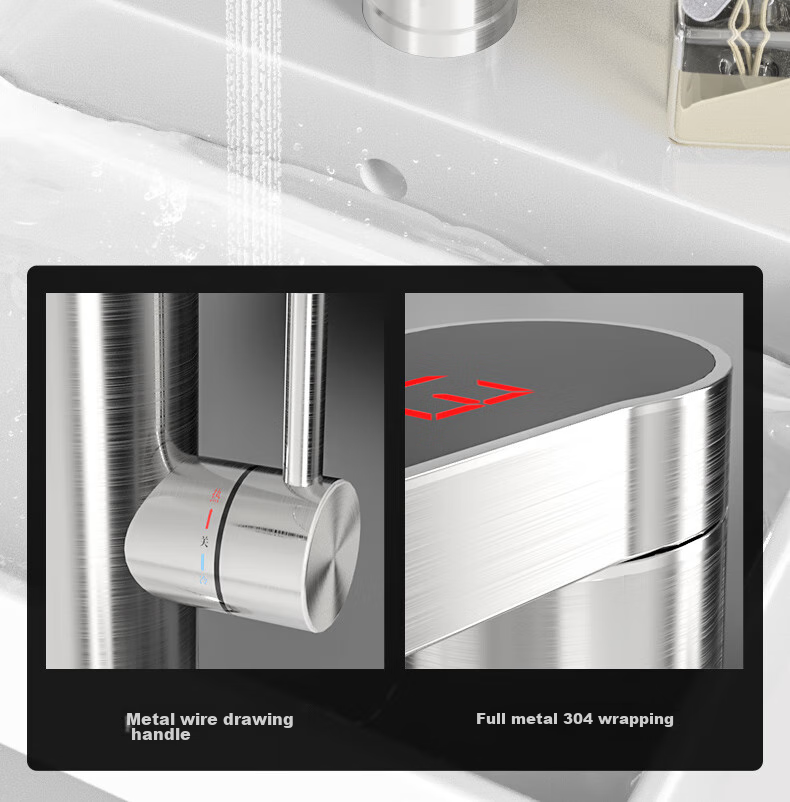 AUX Electric Water Heater Faucet, Bathroom Sink Hot And Cold Dual-Use Smart Digital Display Fast Heating Kitchen Treasure Instant Electric Water Heater, Bottom Water Inlet WT1X3 Stainless Steel Body 10