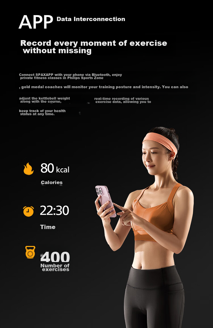 PHILIPS Smart Kettlebell Fitness Equipment for Men And Women, Home Dumbbells for Arm Exercises, Squats, Glute Training And Body Shaping, Orange 4KG 19