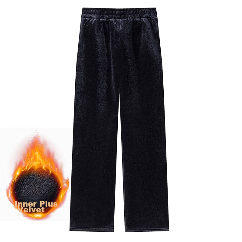 Hengyuanxiang Middle-Aged Mom's New Winter Fleece-Lined Pants, Thickened Loose Straight-Leg Casual Trousers, Grandma's Elastic High-Waist Pants 10