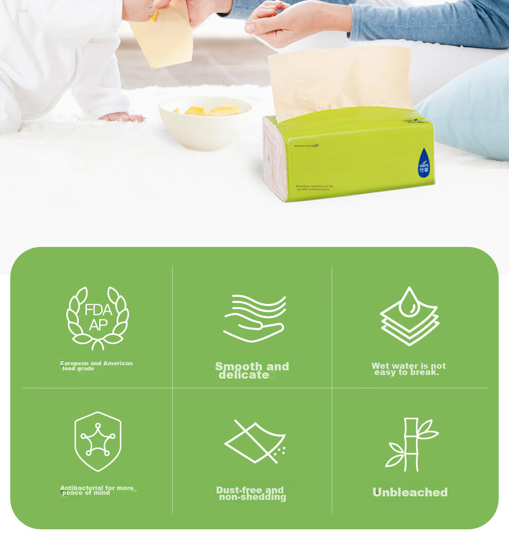 Zofee Bamboo Pulp Natural Color Facial Tissues, 3-Ply, 130 Sheets*20 Packs, Large Size Toilet Paper, Face Tissues, Whole Box of Paper Towels for Home Use 2