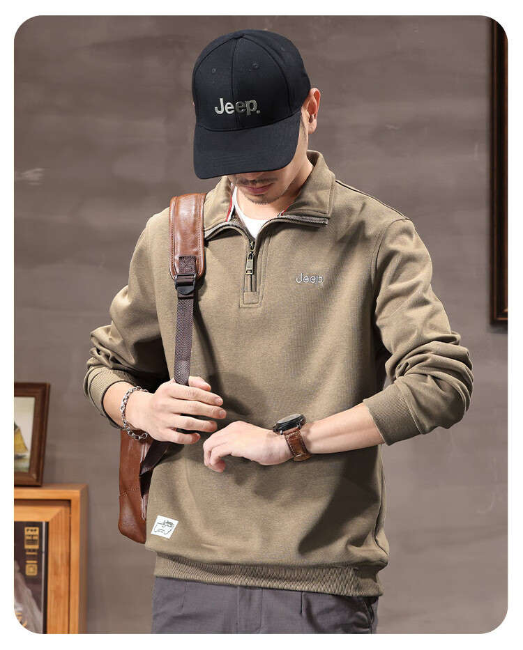 JEEP Spring And Autumn 2026 New Men's Sweatshirt with Lapel Collar, Versatile Casual Jacket, Loose-Fitting Sports Polo Collar Top for Men's Wear 3