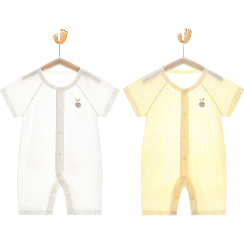 Babyprints Baby Clothes 2-Pack Newborn Short Sleeve Cotton Rompers White Yellow Size 73
