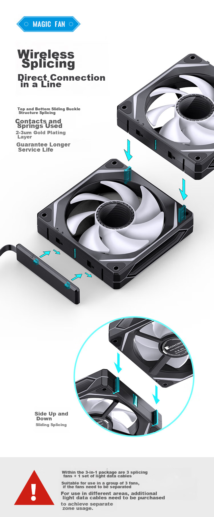 JONSBO ZL-120B Black Three-In Case Fan (Wired Splicing/5V3-Pin ARGB/PWM/Side & Hub Layered Mirror Effect) 2