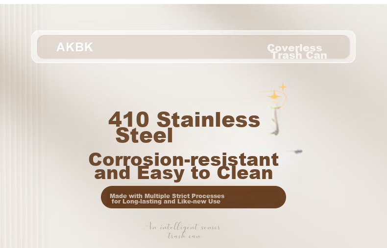 AKBK Stainless Steel Trash Can 15L Trendy Cream Style for Home Living Room Kitchen Light Luxury Hotel Office Large Square Lifting Lid 9