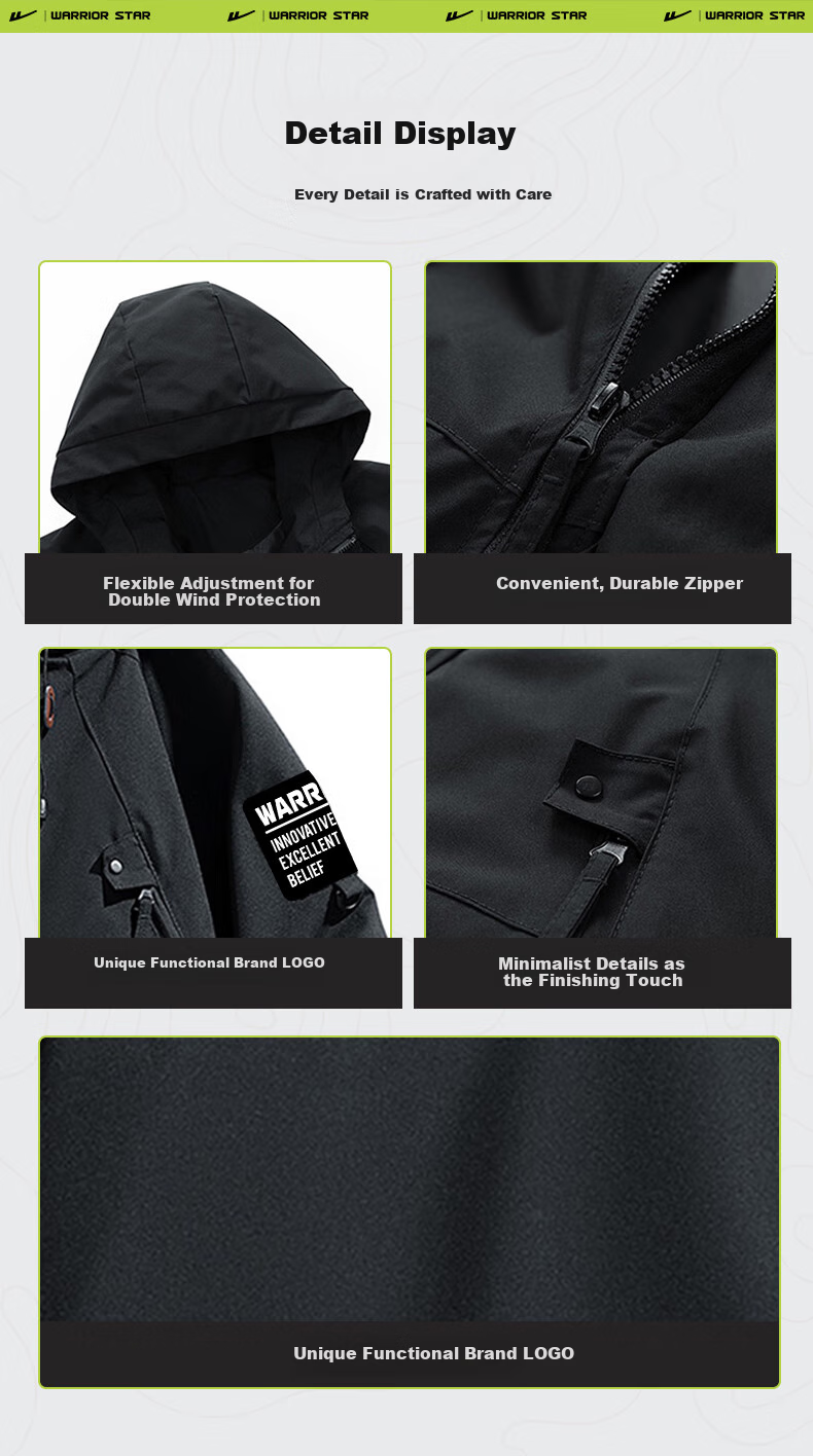 Warrior Men's Hooded Single-Layer Waterproof Jacket for Spring And Autumn, Couples' Outdoor Hiking Mountaineering Sportswear Coat 224 5