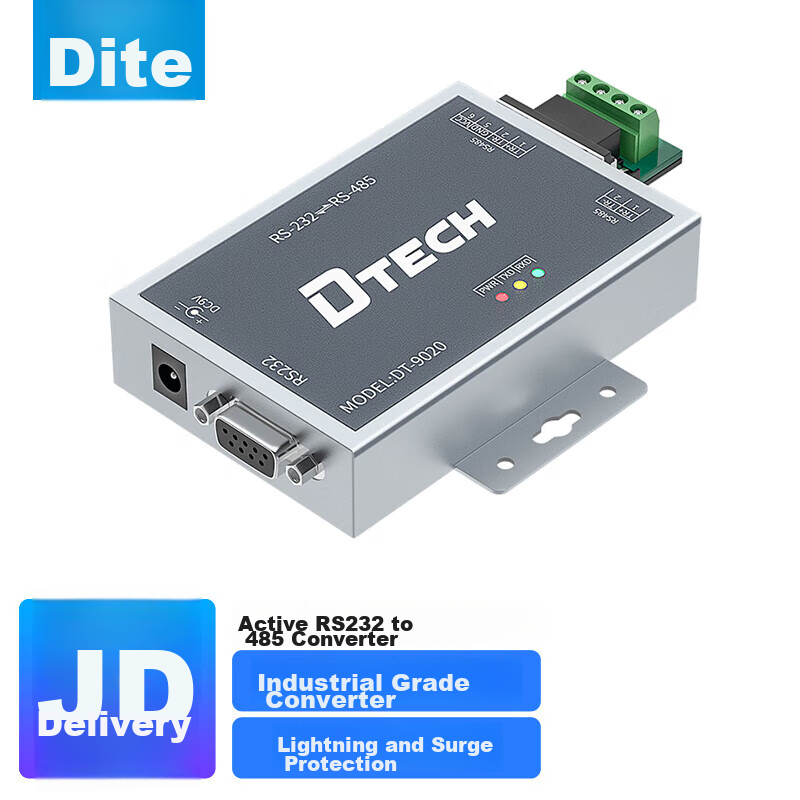 DTECH RS232 to RS485 Active Converter, Bidirectional Conversion Transmission, Industrial Grade 9-Pin Serial Communication Protocol, Lightning And Surge Protection Converter, DT-9020