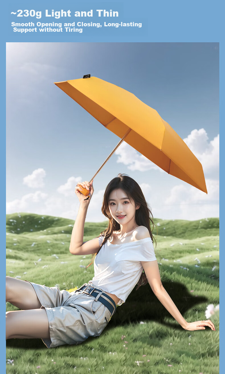 MAMORU UV Protection Sun And Rain Umbrella, Six-Fold Colored EVA Sunscreen Umbrella, Portable Handbag Version, Orange, 14.5cm 5