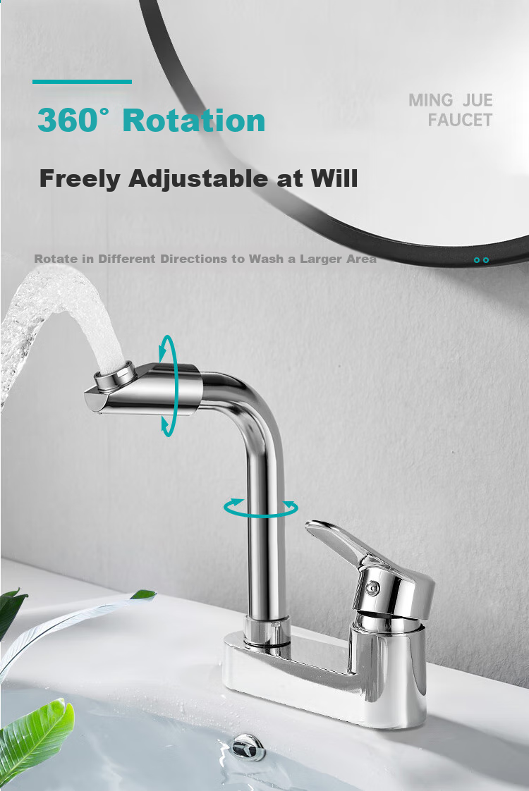 MEJUE Double-Hole Bathroom Sink Faucet, 360° Rotating Washbasin Tap, Hot And Cold Water Faucet, Z-012895 3
