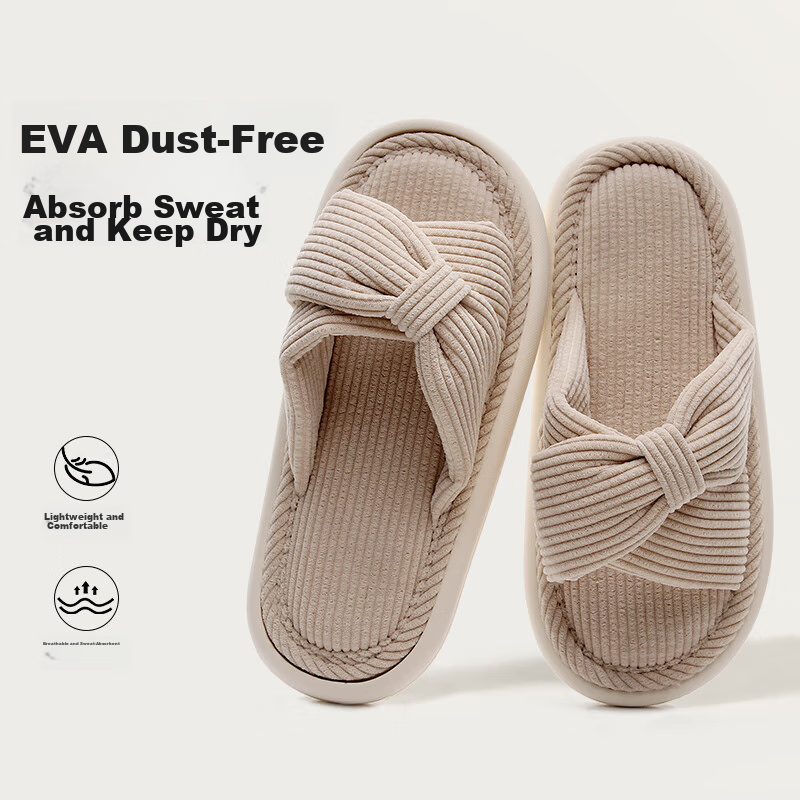GUOLUOFEI Japanese-Style Sliding Home Cotton Slippers, Couple Indoor Floor Soft-Soled Non-Slip All-Season Men's, Beige, Size 44/45