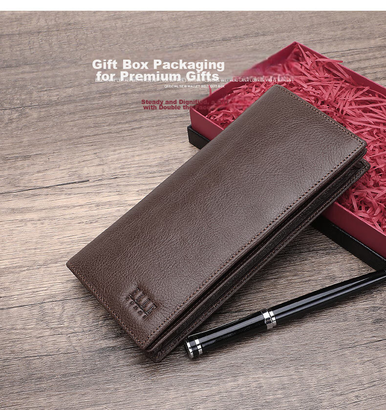 ELLE HOMME Men's Long Wallet, Top-Grain Leather Multifunctional Card Holder, Vertical Style Money Clip 0512, Birthday Gift for Me 2