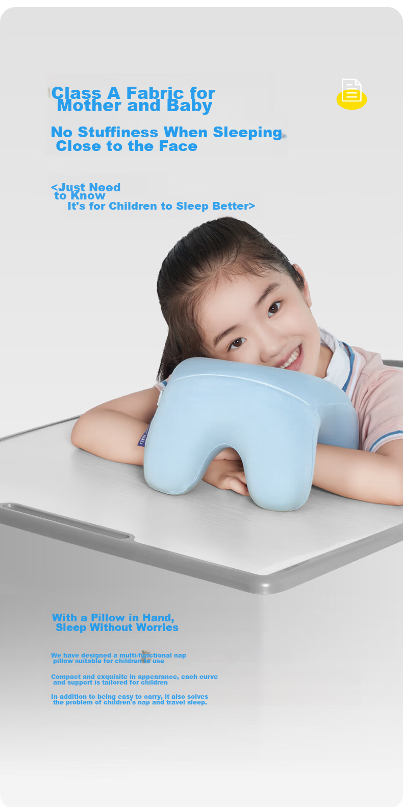 CORY Nap Pillow, Elementary School Student Hugging Pillow, Children's Prone Sleeping Pillow, Portable Nap Pillow for Office Breaks And Rest, Bamboo Charcoal Blue 9