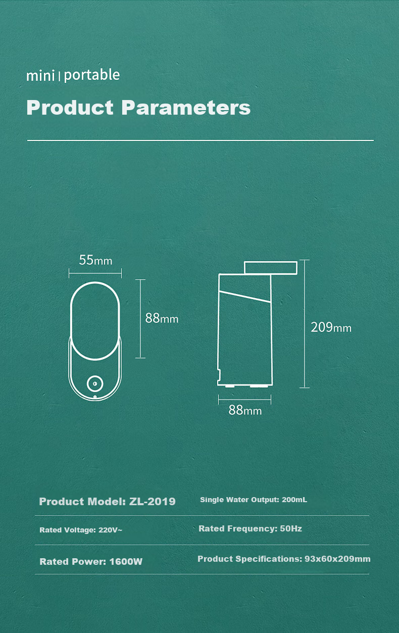 Zhuolang Portable Electric Kettle, Hot Water Boiler, Instant Heating Water Dispenser, Mini Travel Kettle, ZL-2019 17