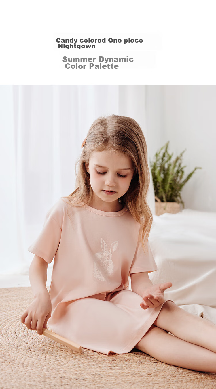 Junejunior [Under Babylove Brand], Children's Nightgown, Spring And Summer Short-Sleeve High-Count Pure Cotton Dress, Girls' Loungewear Pajamas 4