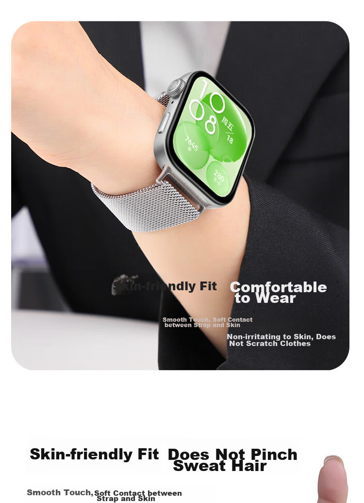 ESCASE Compatible with Huawei Watch Fit5 Strap, Fits4 Pro/fit3 Milanese Loop, Stainless Steel Waterproof Wristband, Magnetic Clasp, Breathable And Comfortable, Black 13