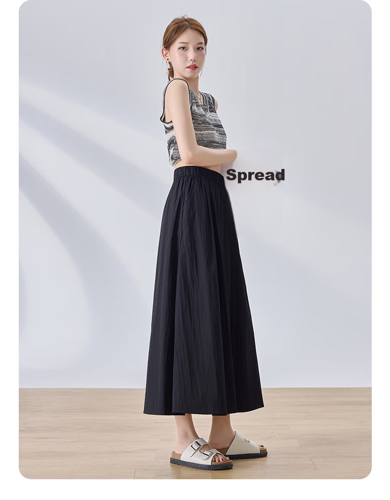 LangSha Women's Midi Skirt, High-Waisted A-Line Summer Dress, Loose Comfortable Breathable Textured Versatile Skirt 20