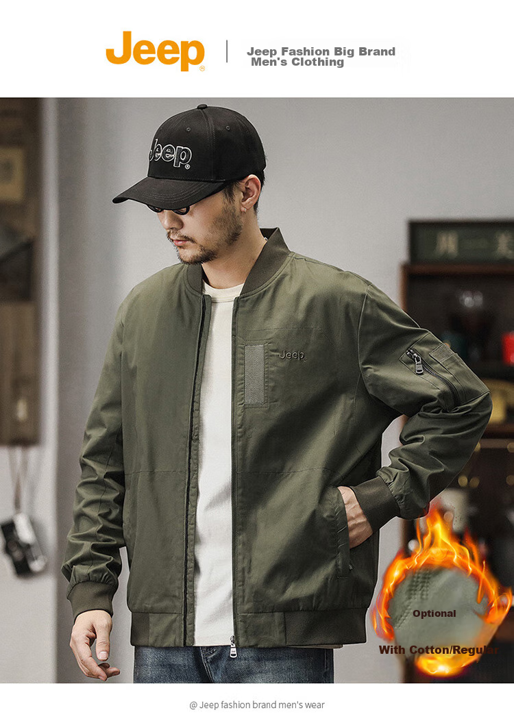 JEEP Men's Jacket, Spring And Autumn Workwear Baseball Collar Casual Clothing, Black, 2XL 2