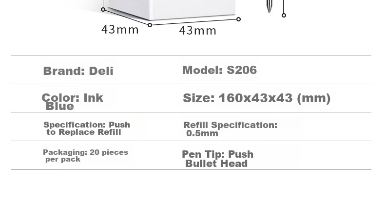 Deli Black Pen Refill, Retractable Gel Pen Refill for Students And Office Use, Signature Pen Ink Refill, 0.5mm Bullet Tip, S01/S08/1008/K35 Compatible, Black, 20 Pieces/box S206 25