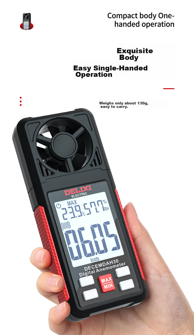 DELIXI ELECTRIC Anemometer, High-Precision Portable Wind Speed/temperature/volume Meter, Digital Anemometer DECEMDAH30 11