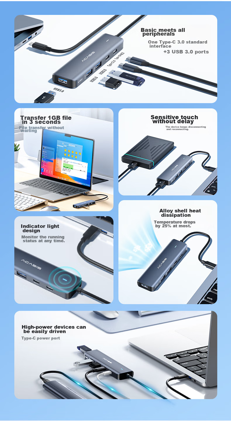 Acasis Type-C Expansion Dock, Apple Mac 5-In Desktop Hub, Computer Desk, Type-C to USB Adapter, USB 3.0 Hub, Video Adapter for Phones And Tablets, DS-9901 4