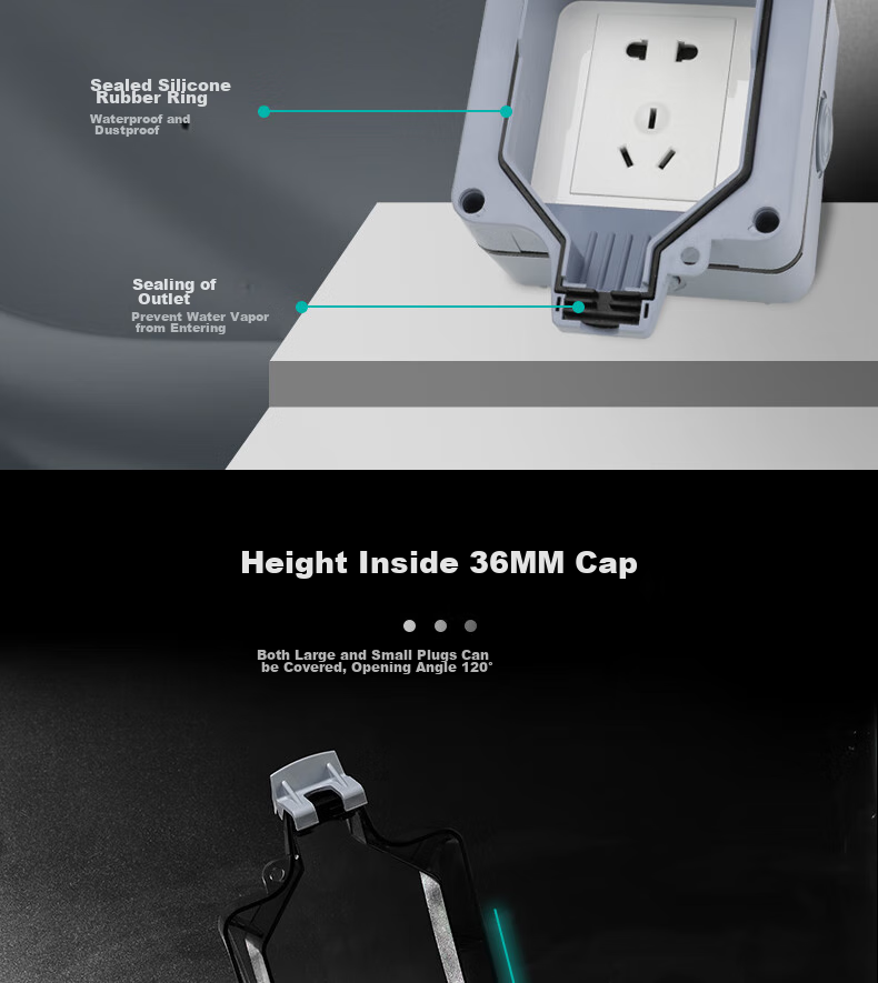 Xiya Waterproof Socket, Outdoor Bathroom, IP66 Waterproof And Dustproof, Heavy Rain-Resistant, Safety Protection, Three-Hole 16A High-Power Socket, Deepened Versio 6